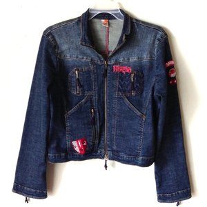 AKADEMIKS-Blue Signature Logo Patch Denim Jacket